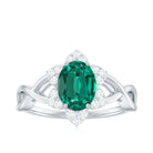 Rosec Jewels-Created Emerald and Diamond Flower Halo Engagement Ring