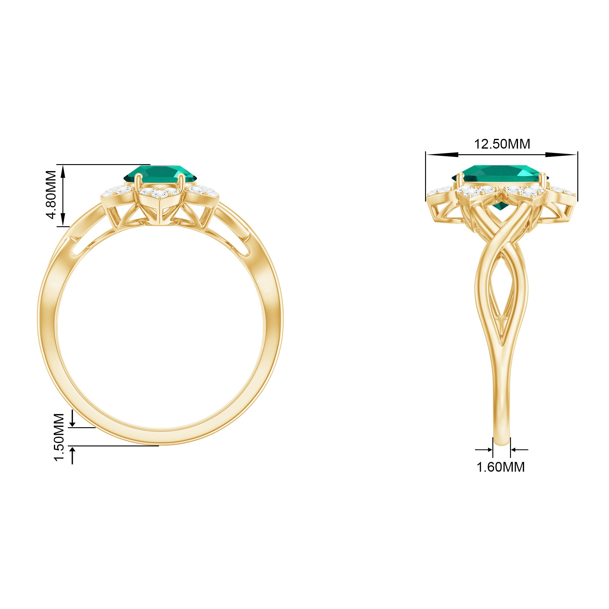 Rosec Jewels-Created Emerald and Diamond Flower Halo Engagement Ring