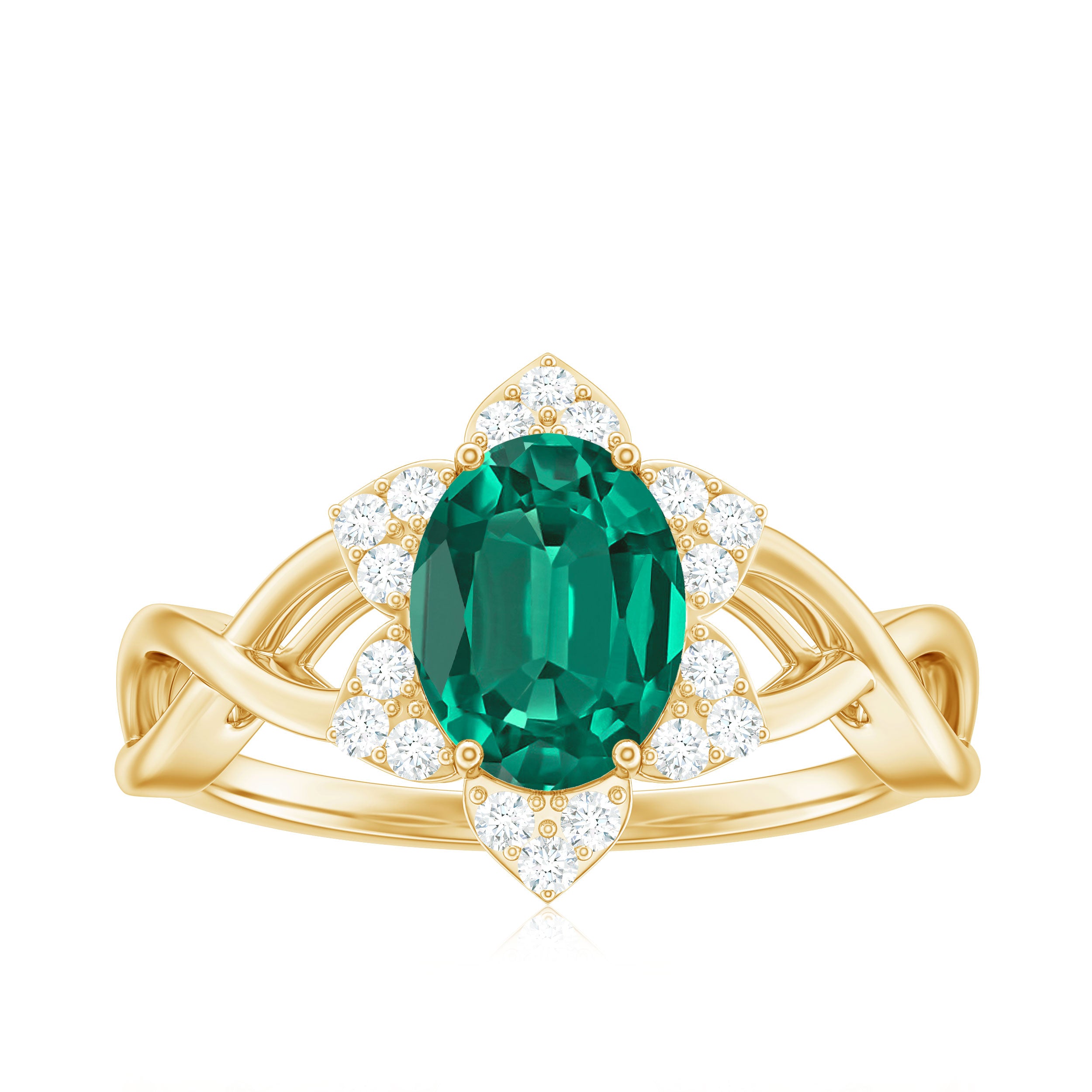 Rosec Jewels-Created Emerald and Diamond Flower Halo Engagement Ring