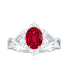 Rosec Jewels-Oval Lab Grown Ruby Floral Ring with Diamond Halo