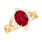 Rosec Jewels-Oval Lab Grown Ruby Floral Ring with Diamond Halo