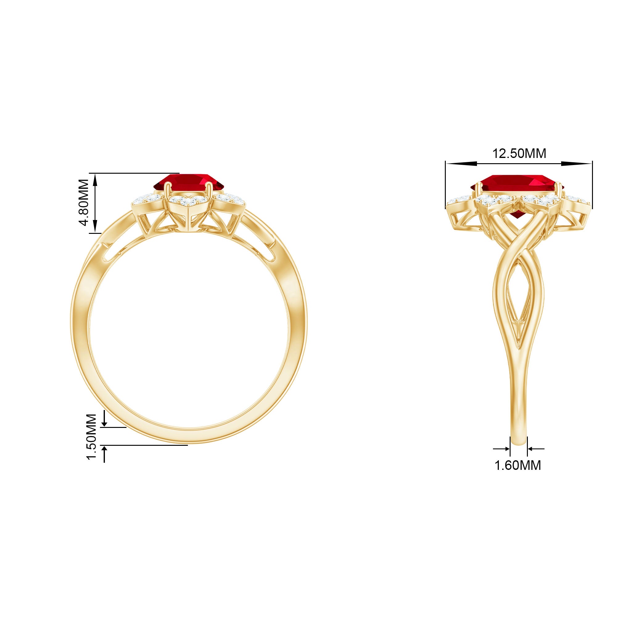 Rosec Jewels-Oval Lab Grown Ruby Floral Ring with Diamond Halo