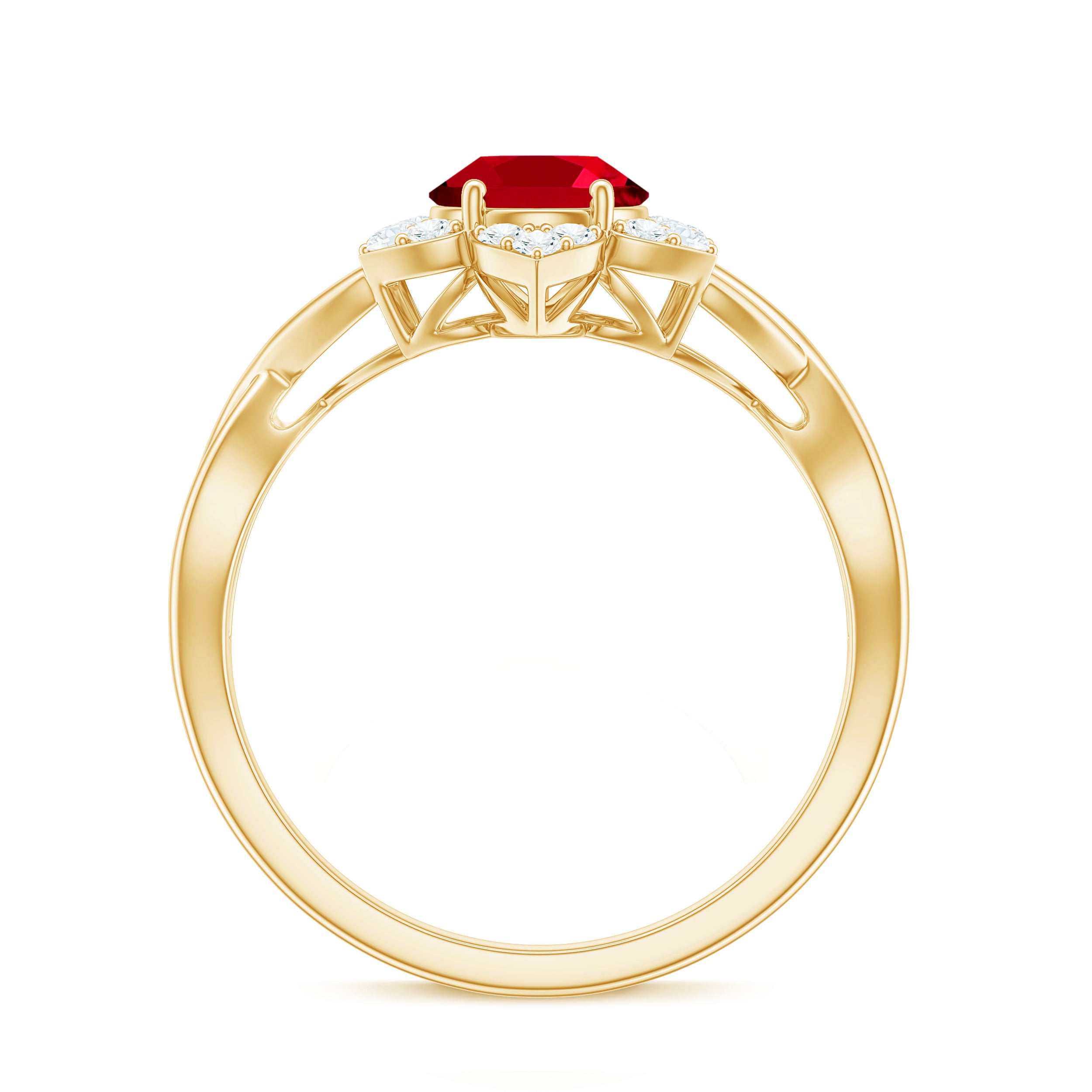 Rosec Jewels-Oval Lab Grown Ruby Floral Ring with Diamond Halo