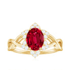 Rosec Jewels-Oval Lab Grown Ruby Floral Ring with Diamond Halo