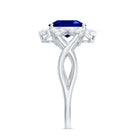 Rosec Jewels-Created Blue Sapphire and Diamond Flower Halo Engagement Ring