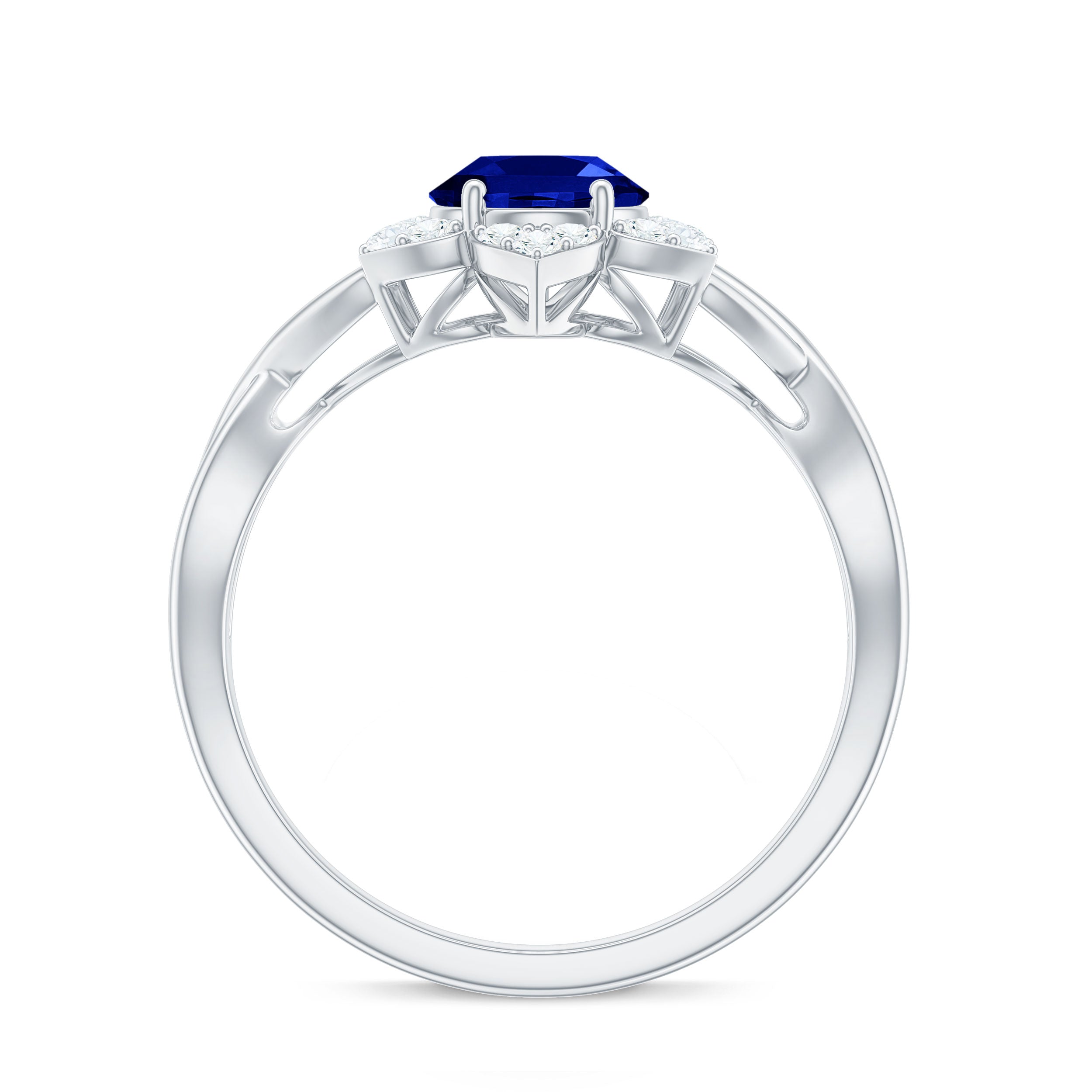 Rosec Jewels-Created Blue Sapphire and Diamond Flower Halo Engagement Ring