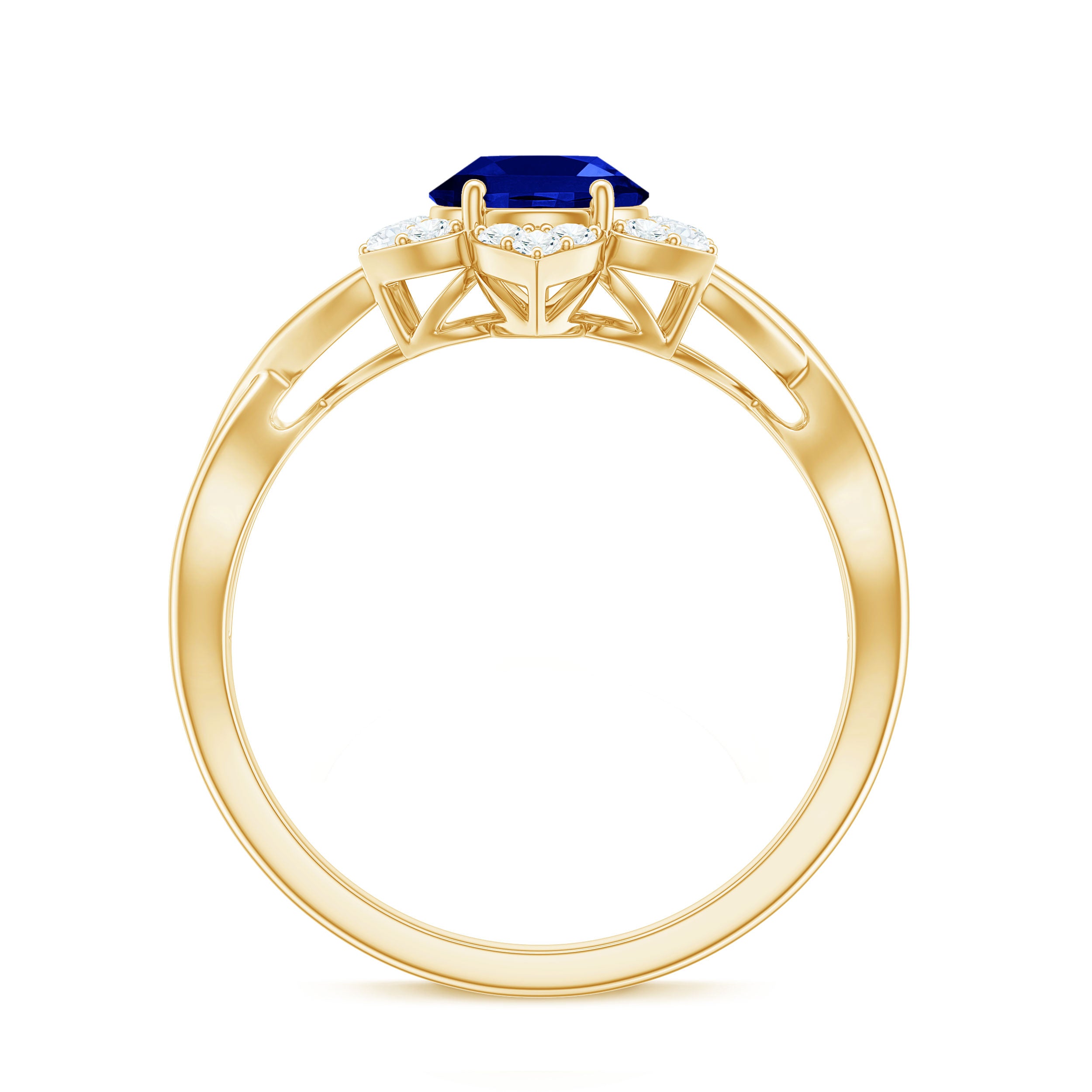 Rosec Jewels-Created Blue Sapphire and Diamond Flower Halo Engagement Ring