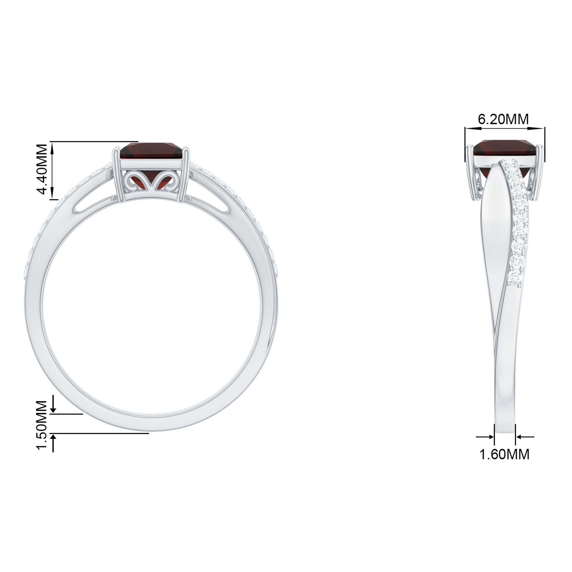 Rosec Jewels-Princess Cut Garnet Solitaire Engagement Ring with Diamond