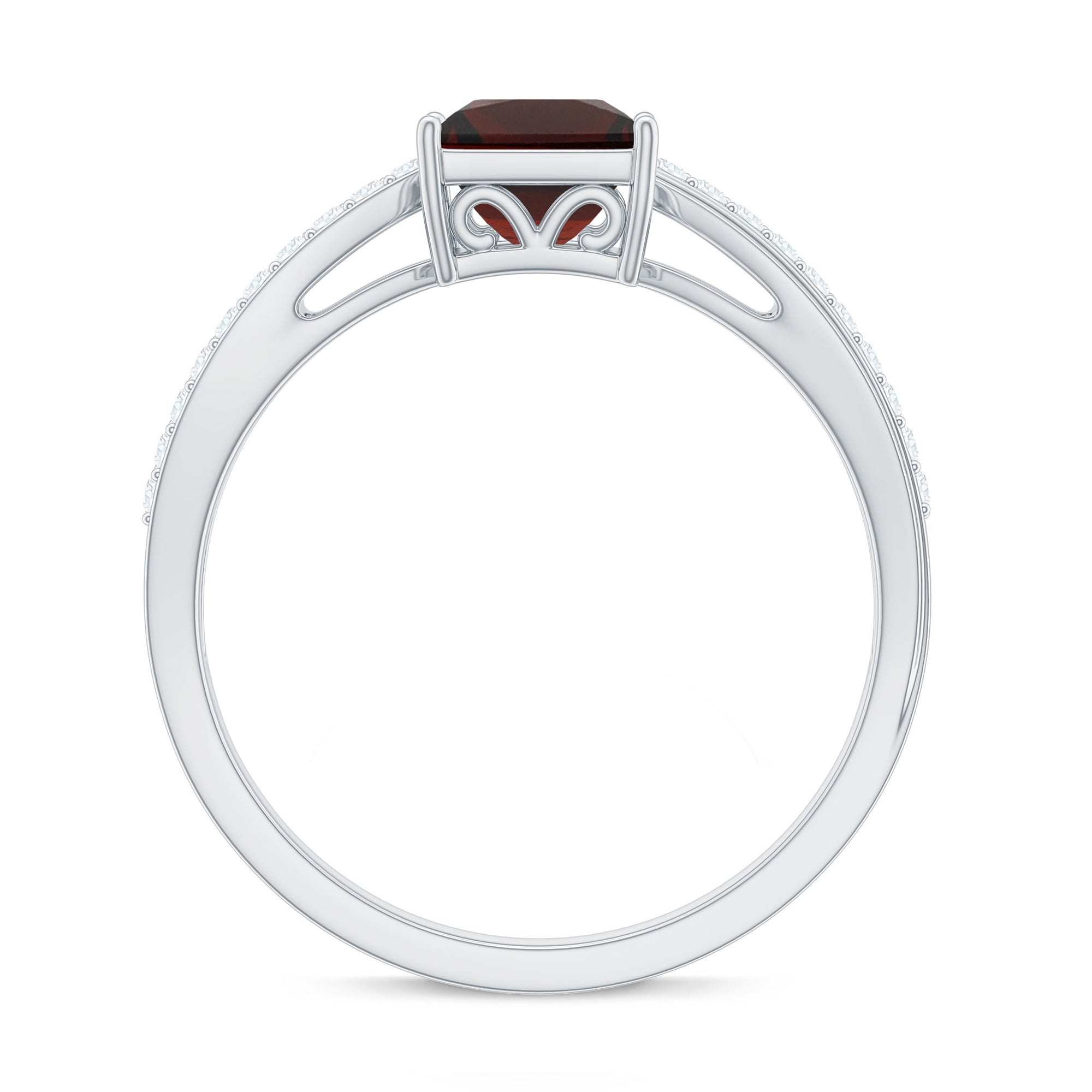 Rosec Jewels-Princess Cut Garnet Solitaire Engagement Ring with Diamond