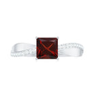 Rosec Jewels-Princess Cut Garnet Solitaire Engagement Ring with Diamond