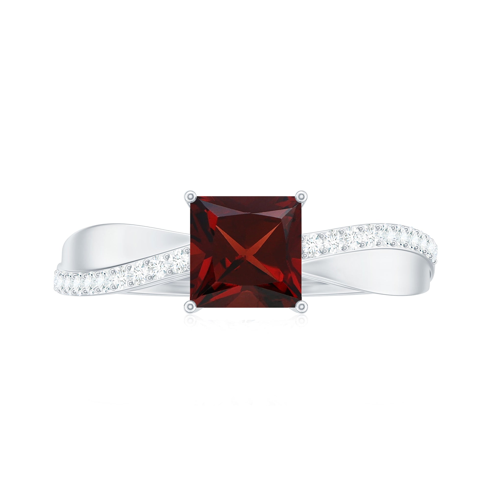 Rosec Jewels-Princess Cut Garnet Solitaire Engagement Ring with Diamond