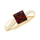 Rosec Jewels-Princess Cut Garnet Solitaire Engagement Ring with Diamond