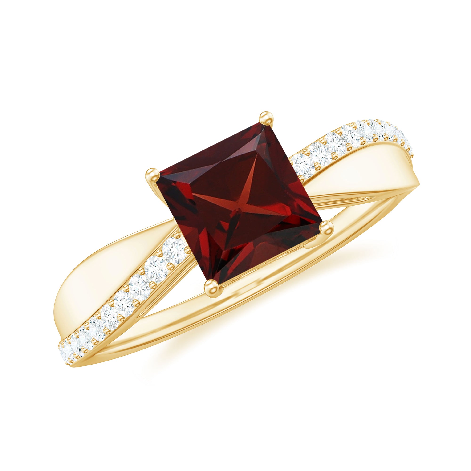 Rosec Jewels-Princess Cut Garnet Solitaire Engagement Ring with Diamond