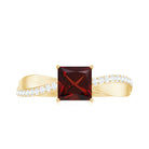 Rosec Jewels-Princess Cut Garnet Solitaire Engagement Ring with Diamond