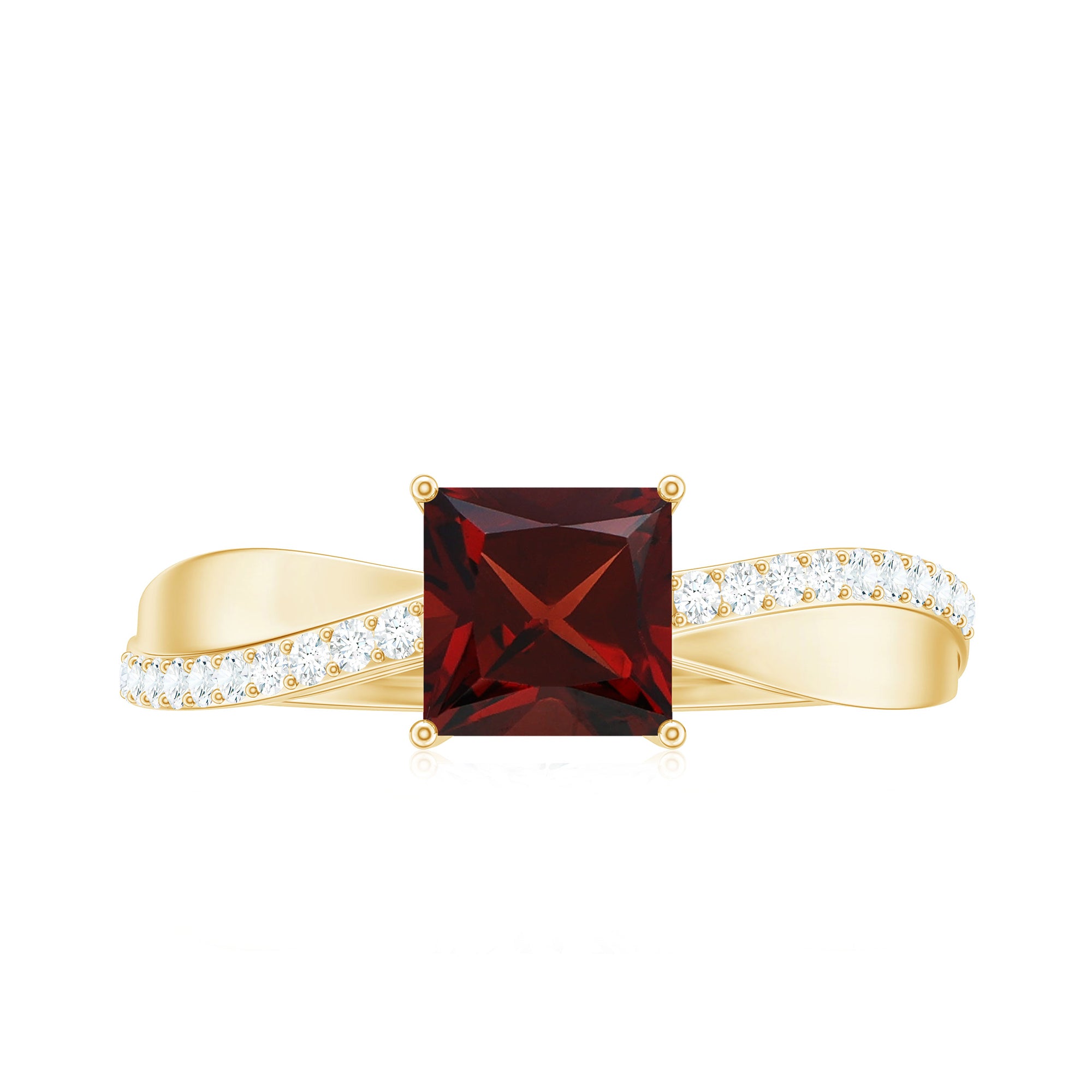 Rosec Jewels-Princess Cut Garnet Solitaire Engagement Ring with Diamond