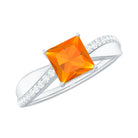 Rosec Jewels-Princess Cut Fire Opal Solitaire Engagement Ring with Diamond