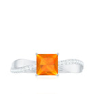 Rosec Jewels-Princess Cut Fire Opal Solitaire Engagement Ring with Diamond