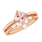 Rosec Jewels-1 CT Princess Cut Morganite and Diamond Solitaire Ring Set