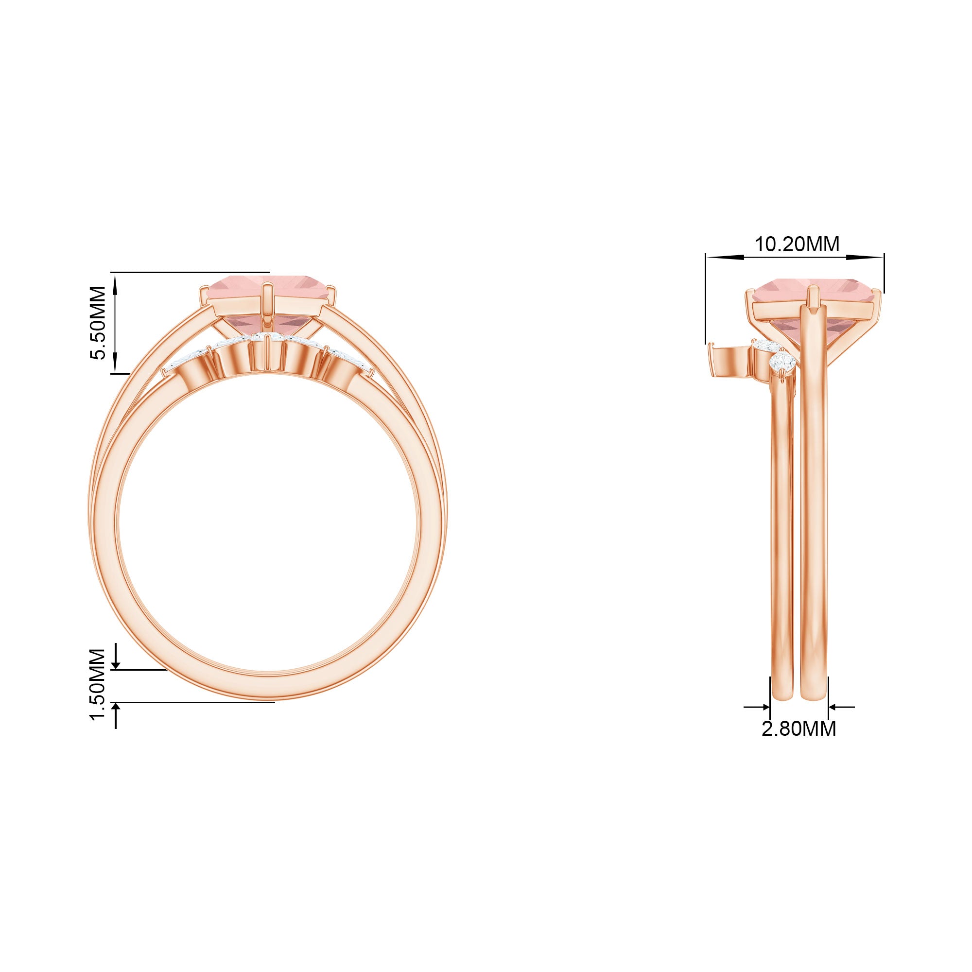 Rosec Jewels-1 CT Princess Cut Morganite and Diamond Solitaire Ring Set