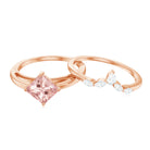 Rosec Jewels-1 CT Princess Cut Morganite and Diamond Solitaire Ring Set