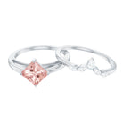 Rosec Jewels-1 CT Princess Cut Morganite and Diamond Solitaire Ring Set