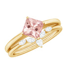 Rosec Jewels-1 CT Princess Cut Morganite and Diamond Solitaire Ring Set