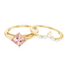 Rosec Jewels-1 CT Princess Cut Morganite and Diamond Solitaire Ring Set