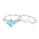 Rosec Jewels-Princess Cut Aquamarine Wedding Ring Set with Diamond