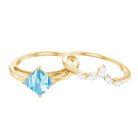 Rosec Jewels-Princess Cut Aquamarine Wedding Ring Set with Diamond