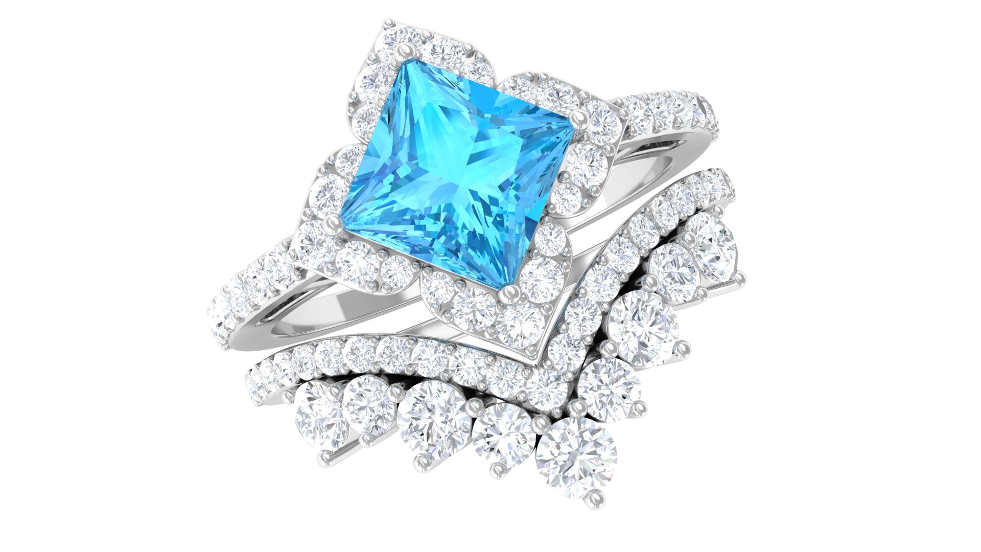 Rosec Jewels-2.75 CT Swiss Blue Topaz and Moissanite Statement Wedding Ring Set