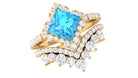 Rosec Jewels-2.75 CT Swiss Blue Topaz and Moissanite Statement Wedding Ring Set