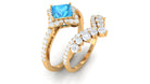 Rosec Jewels-2.75 CT Swiss Blue Topaz and Moissanite Statement Wedding Ring Set