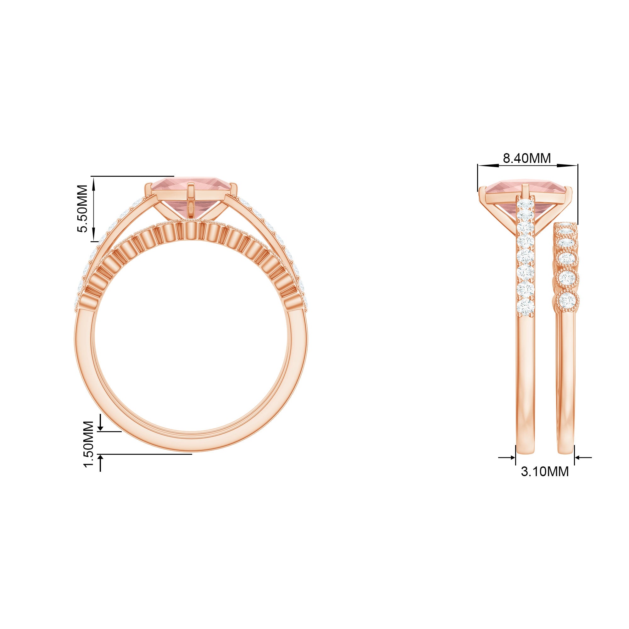 Rosec Jewels-Solitaire Morganite and Diamond Ring Set