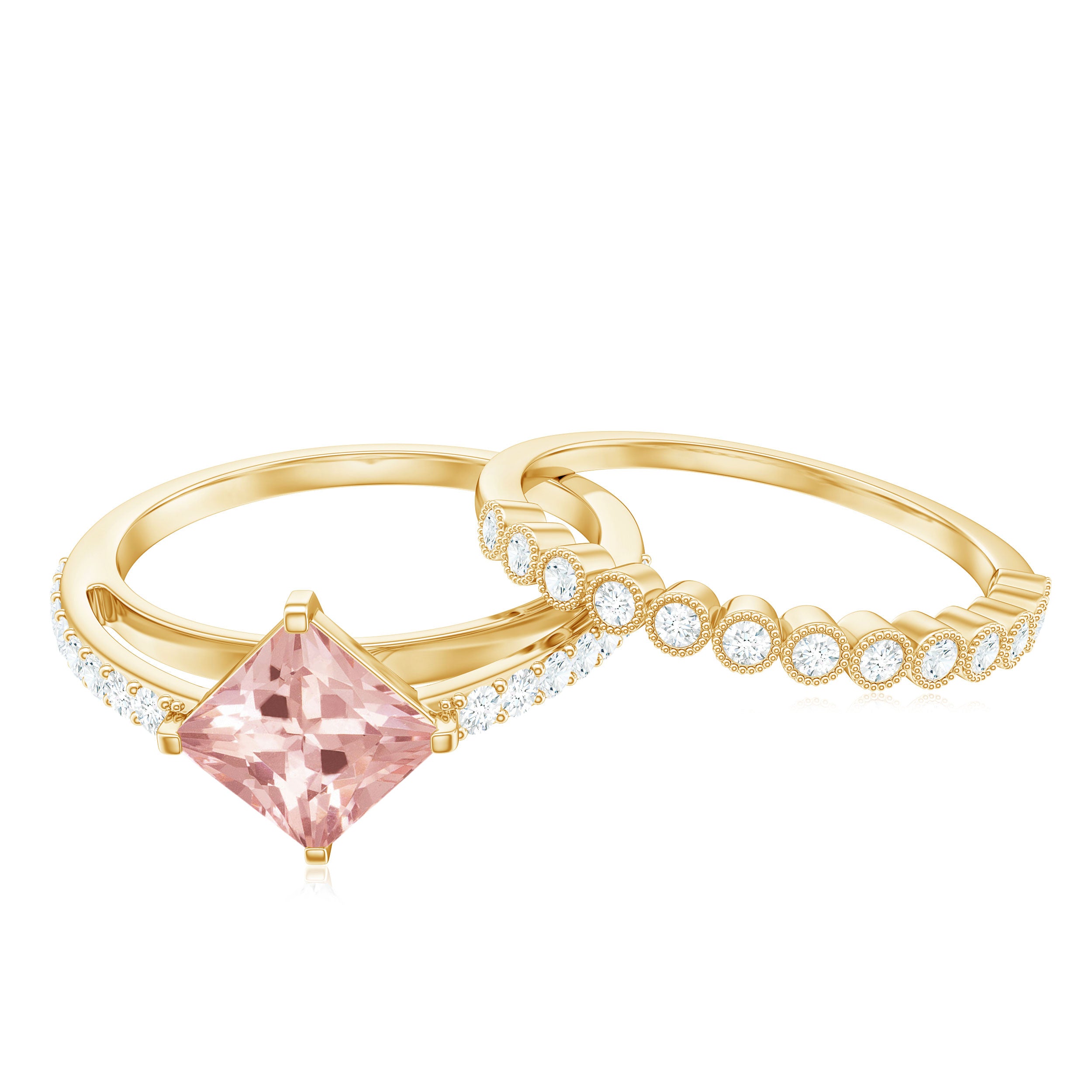 Rosec Jewels-Solitaire Morganite and Diamond Ring Set