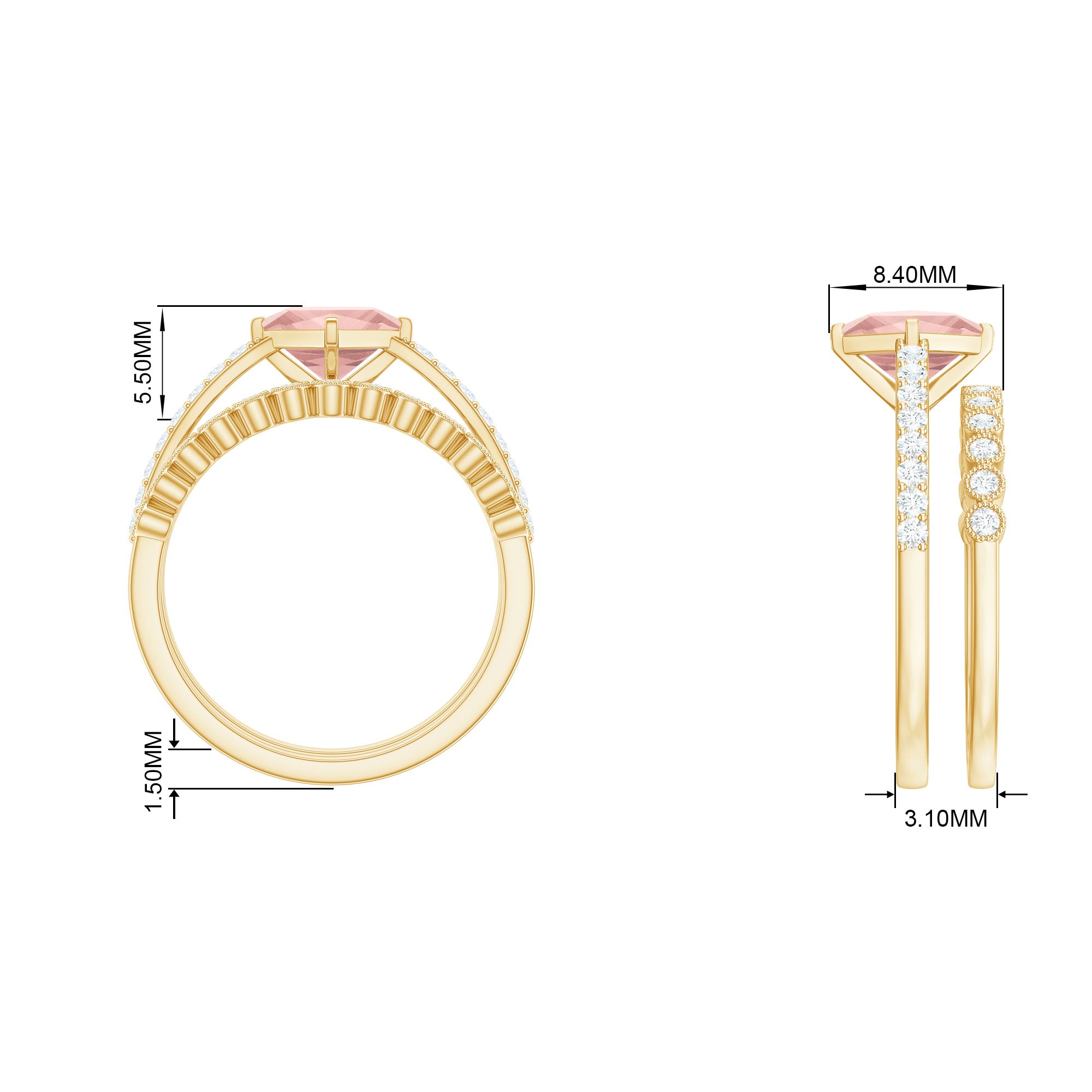 Rosec Jewels-Solitaire Morganite and Diamond Ring Set