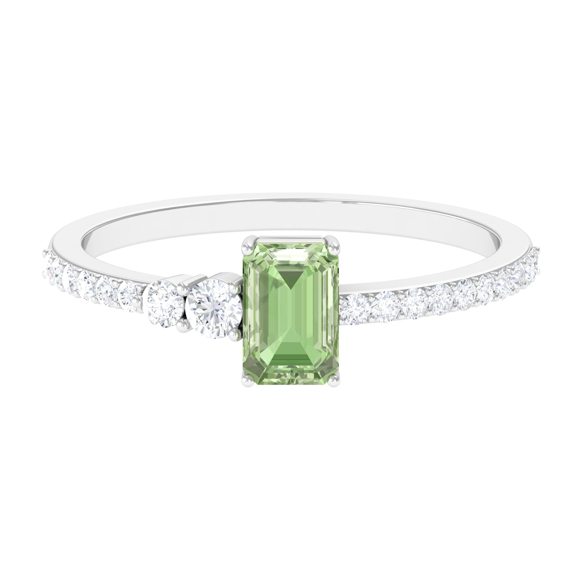 Rosec Jewels-1 CT Emerald Cut Green Sapphire Solitaire Ring with Diamond