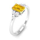 Rosec Jewels-Genuine Yellow Sapphire Solitaire Ring with Diamond Trio