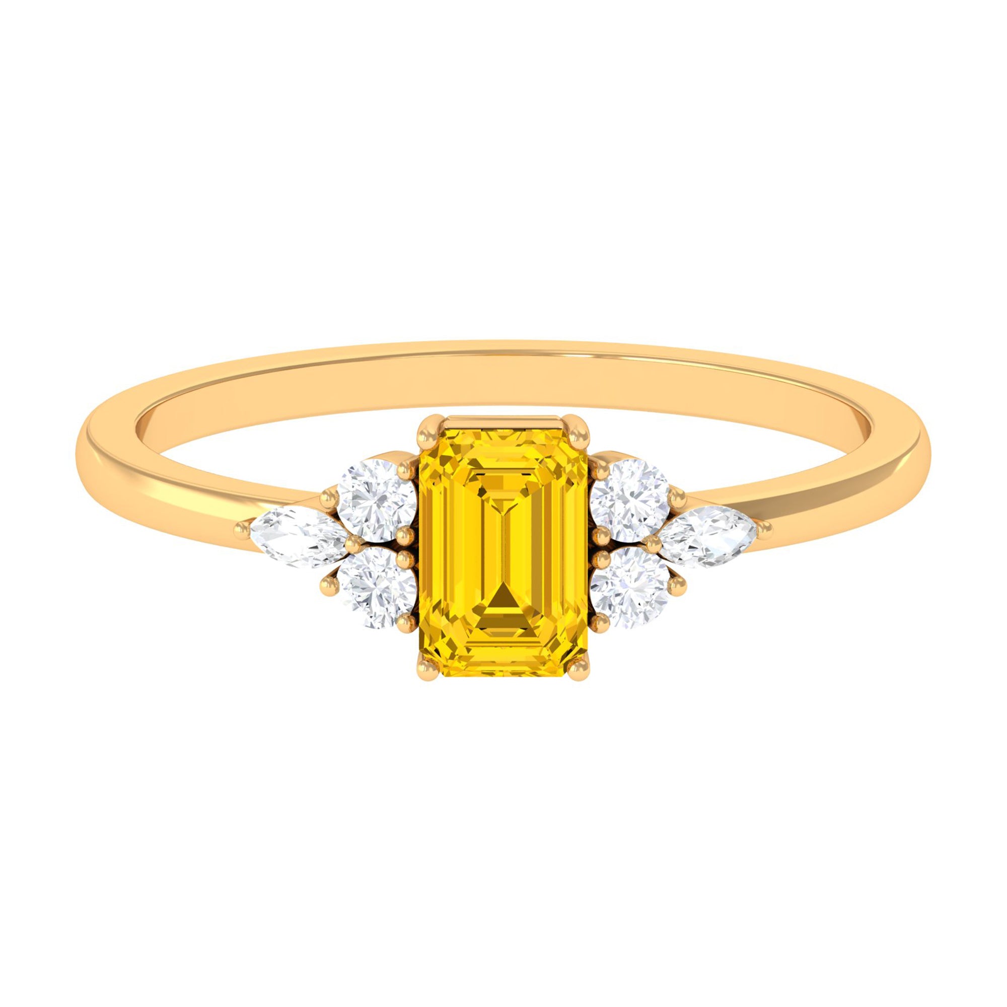 Rosec Jewels-Genuine Yellow Sapphire Solitaire Ring with Diamond Trio