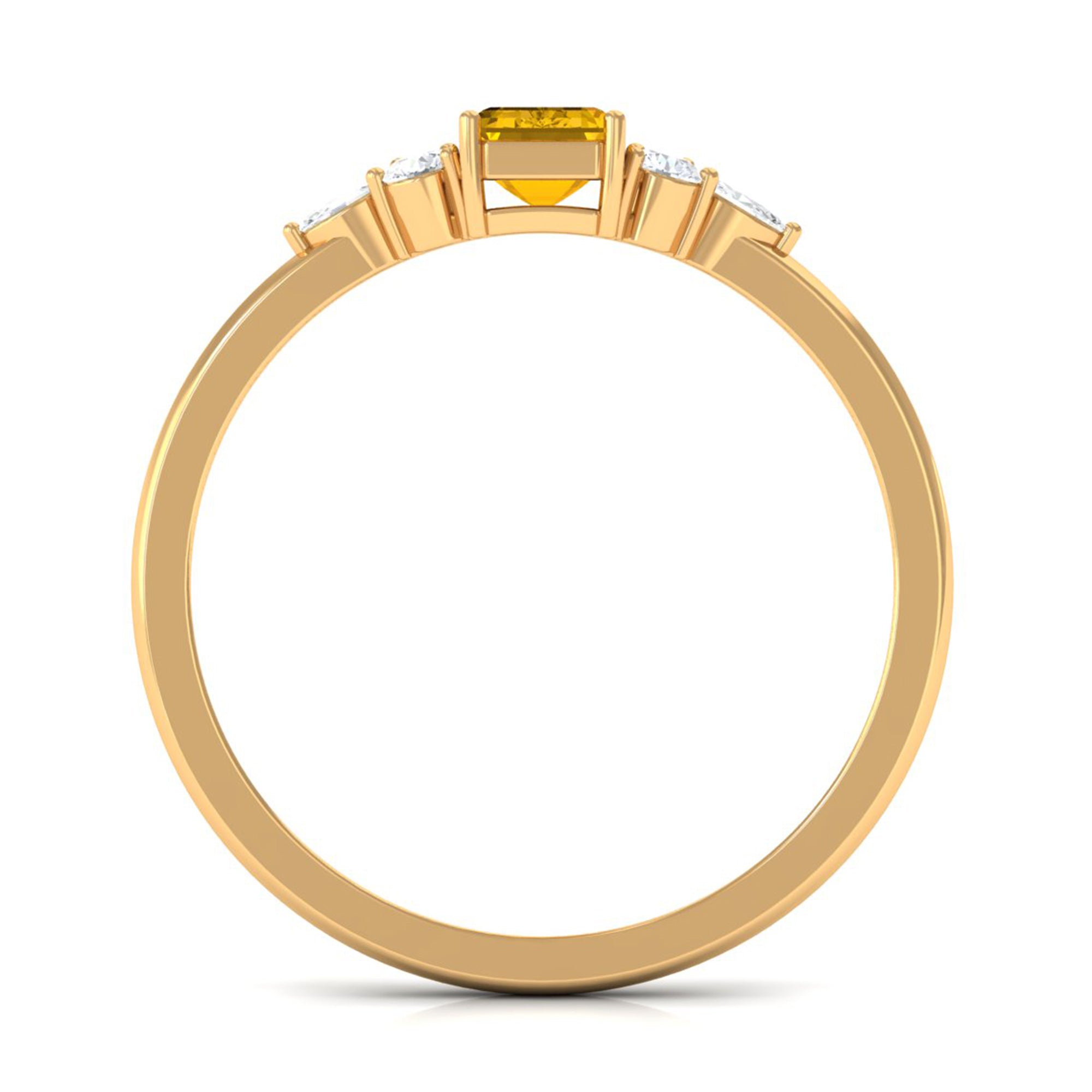 Rosec Jewels-Genuine Yellow Sapphire Solitaire Ring with Diamond Trio