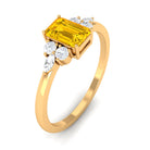 Rosec Jewels-Genuine Yellow Sapphire Solitaire Ring with Diamond Trio