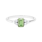 Rosec Jewels-Emerald Cut Green Sapphire Promise Ring with Diamond Trio