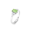 Rosec Jewels-Emerald Cut Green Sapphire Promise Ring with Diamond Trio