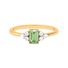 Rosec Jewels-Emerald Cut Green Sapphire Promise Ring with Diamond Trio