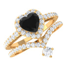 Created Black Diamond Heart Engagement Ring Set with Diamond Lab Created Black Diamond - ( AAAA ) - Quality - Rosec Jewels