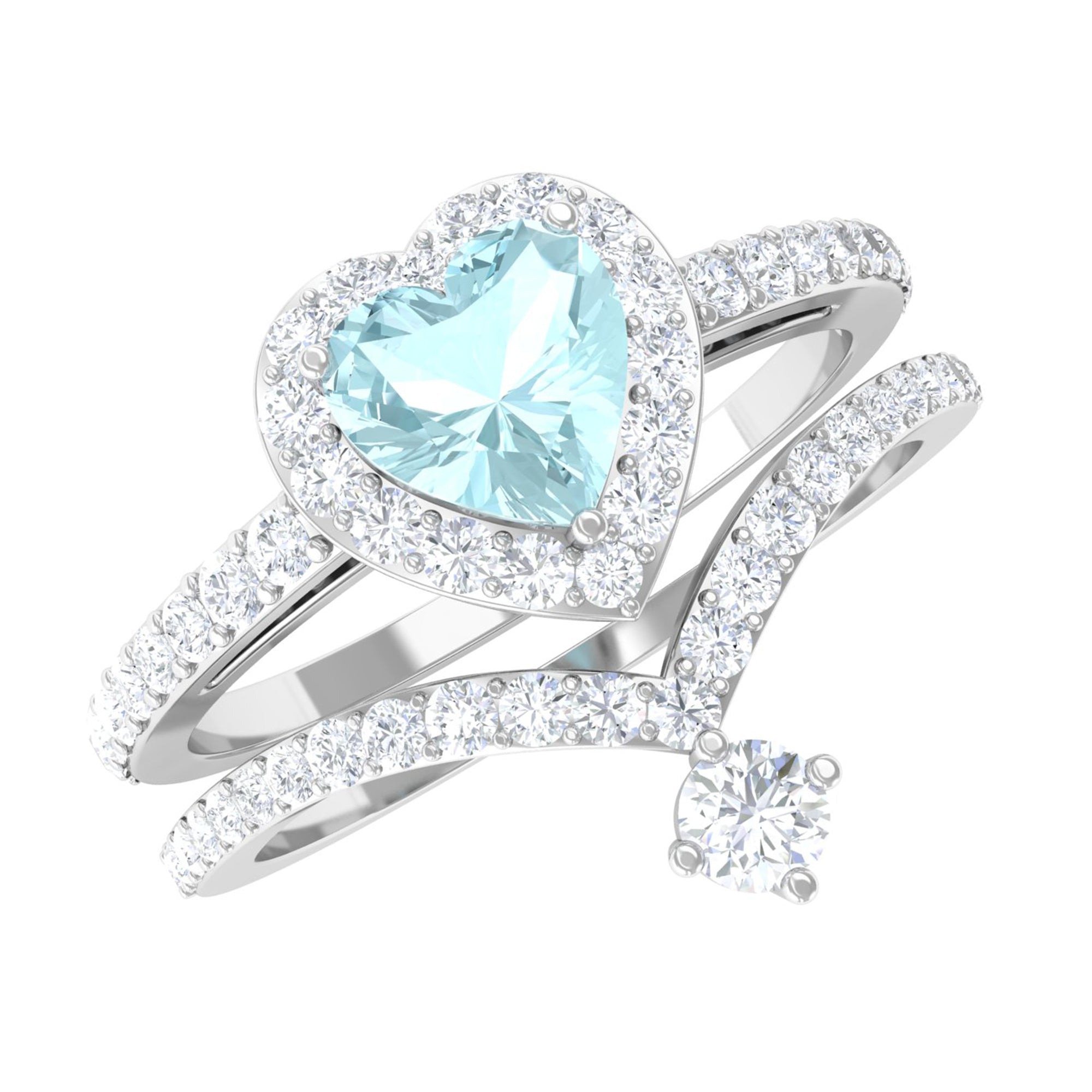 Heart Shape Sky Blue Topaz Ring Set with Moissanite Sky Blue Topaz - ( AAA ) - Quality - Rosec Jewels