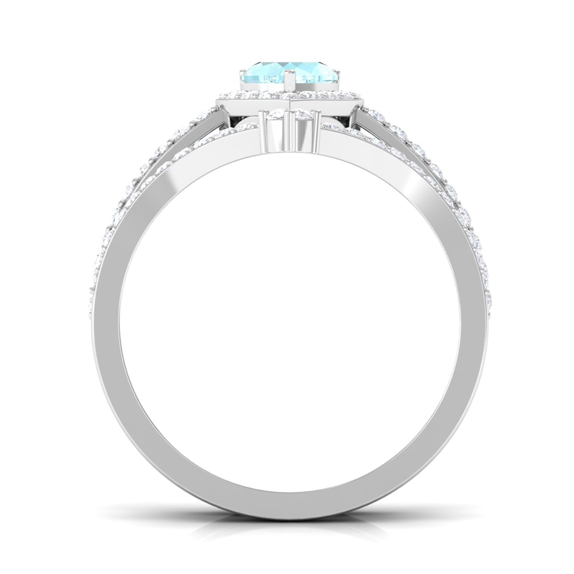 Heart Shape Sky Blue Topaz Ring Set with Moissanite Sky Blue Topaz - ( AAA ) - Quality - Rosec Jewels