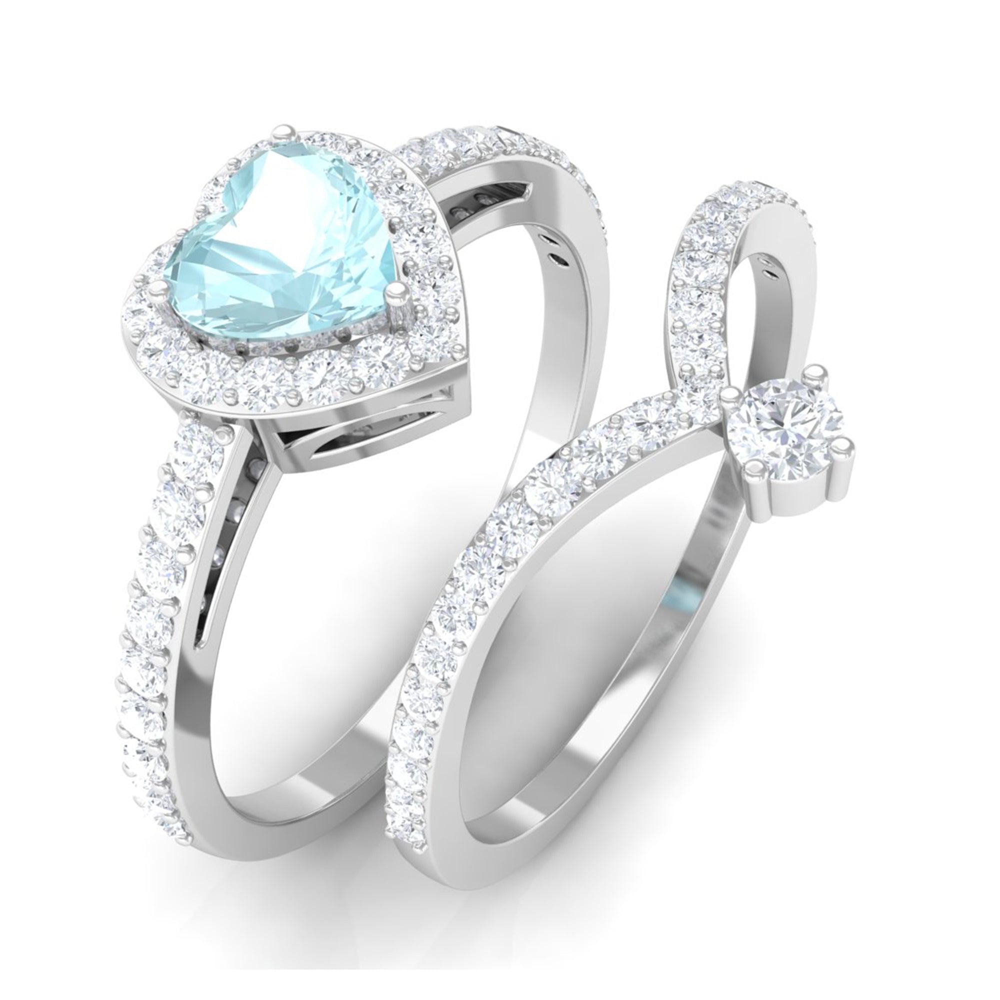 Heart Shape Sky Blue Topaz Ring Set with Moissanite Sky Blue Topaz - ( AAA ) - Quality - Rosec Jewels