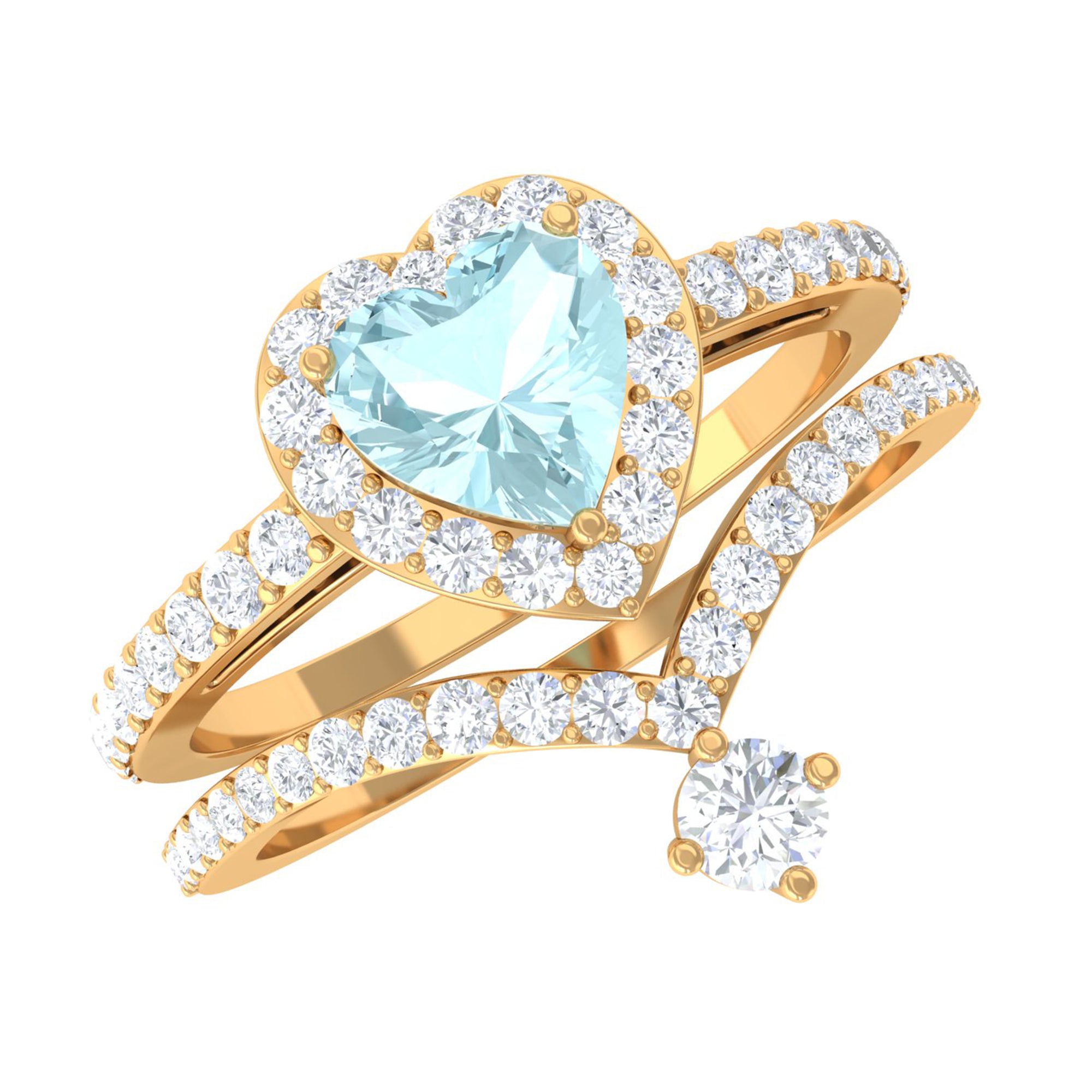 Heart Shape Sky Blue Topaz Ring Set with Moissanite Sky Blue Topaz - ( AAA ) - Quality - Rosec Jewels