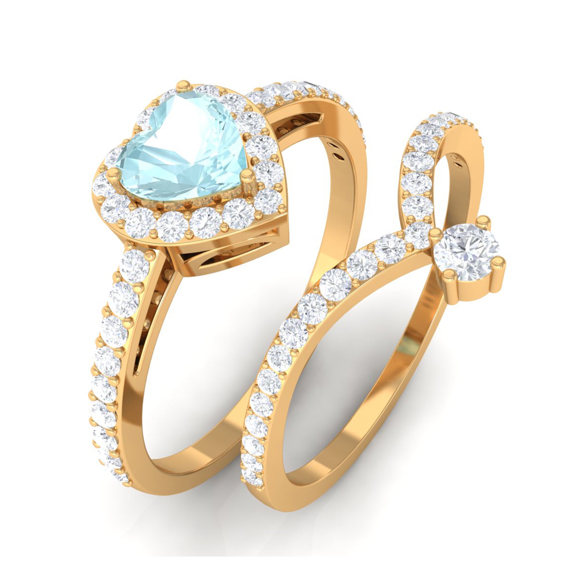 Heart Shape Sky Blue Topaz Ring Set with Moissanite Sky Blue Topaz - ( AAA ) - Quality - Rosec Jewels