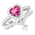 Genuine Pink Tourmaline Ring Set with Moissanite Pink Tourmaline - ( AAA ) - Quality - Rosec Jewels